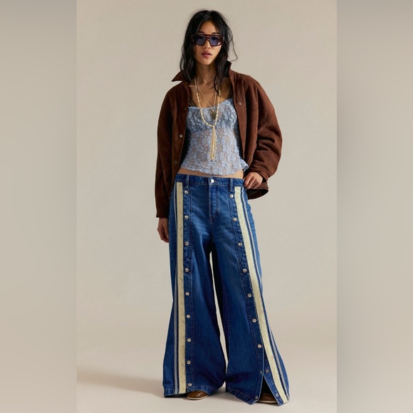 NWT Free People Wide Leg Snap Jeans Size 26 We The Free Finish Line - Picture 2 of 4